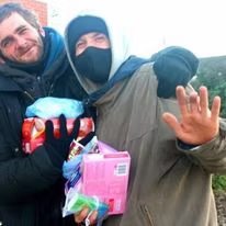 Volunteers with donations